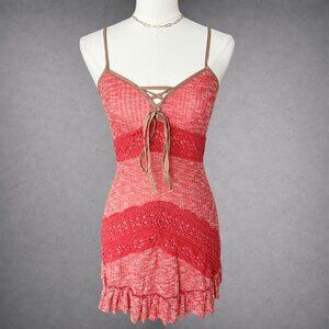 Boho Red Crochet Lace Babydoll Mini Dress